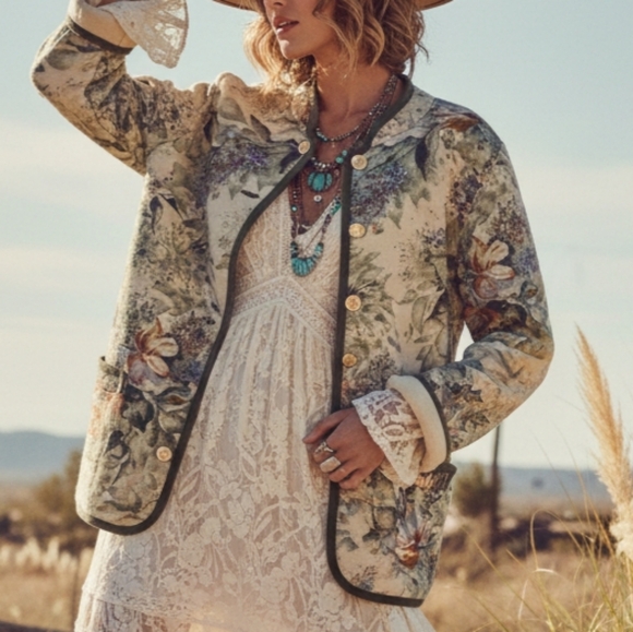 VTG Unique Tapestry Jacket - Floral Blanket Coat Aesthetic - Boho / Coastal L - Picture 9 of 9